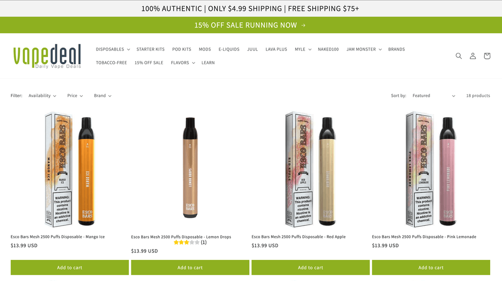 Esco Bar Flavors At Vape Deal